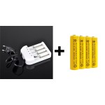 Cargador + 4 pilas recargables AA Cargador + 4 pilas recargables AA